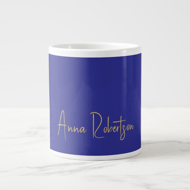 Deep Blue Guld Färg Professionell Calligraphy Jumbo Mugg (Framsidan)