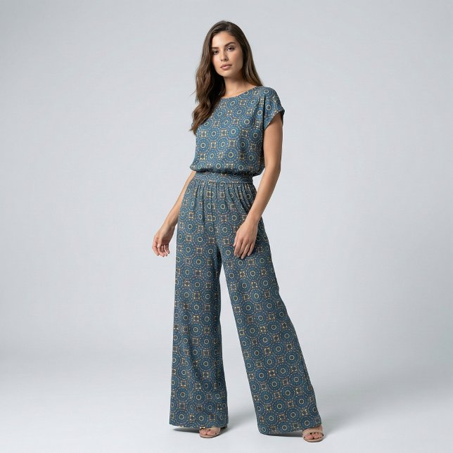 Deep Blue Gult Mosaic Ethnic Boho Chic Mönster Tyg (Skapare uppladdad)