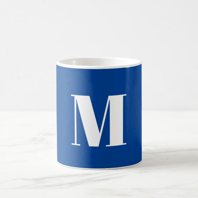 Deep Blue Initial Brev Monogram Modern Snyggt Kaffemugg (Center)