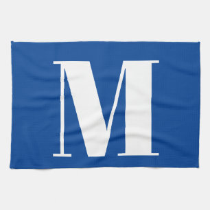 Deep Blue Initial Brev Monogram Modern Snyggt Kökshandduk