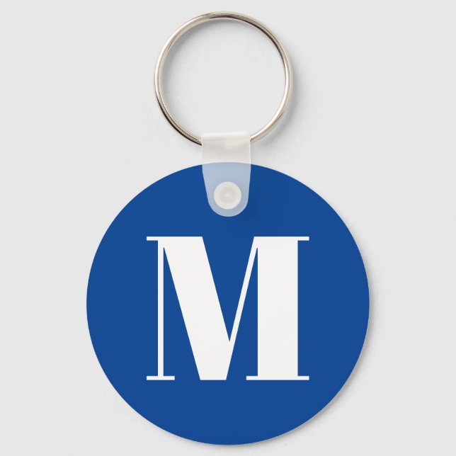Deep Blue Initial Brev Monogram Modern Snyggt Nyckelring (Framsida)
