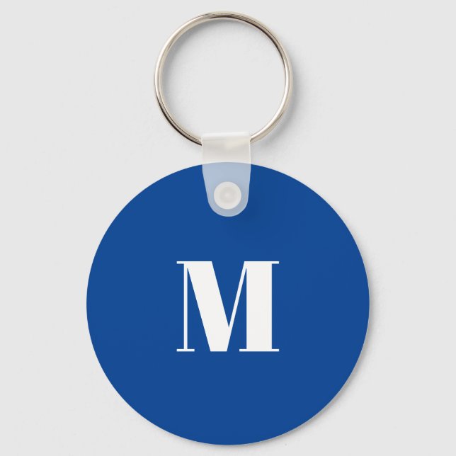 Deep Blue Initial Brev Monogram Modern Snyggt Nyckelring (Framsida)