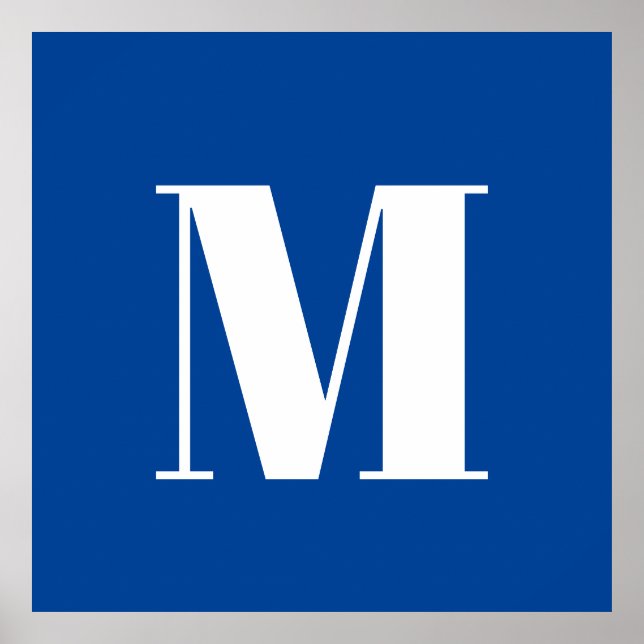 Deep Blue Initial Brev Monogram Modern Snyggt Poster (Framsidan)