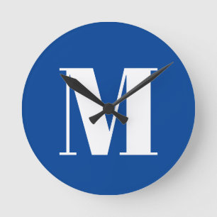 Deep Blue Initial Brev Monogram Modern Snyggt Rund Klocka