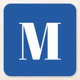 Deep Blue Initial Brev Monogram Modern Snyggt Underlägg Papper Kvadrat