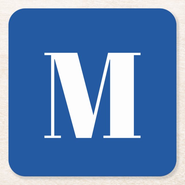 Deep Blue Initial Brev Monogram Modern Snyggt Underlägg Papper Kvadrat (Framsidan)