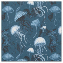 Deep Blue Jellyfish Fabric