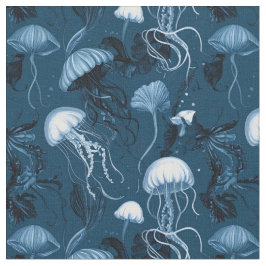 Deep Blue Jellyfish Fabric Tyg