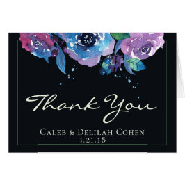 Deep Blue Lila Moody Twilight Blommigt Bröllop OBS Kort