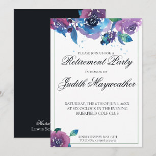 Deep Blue Lila Twilight Blommigt Pension Inbjudningar
