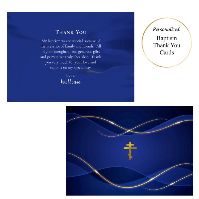 Deep Blue Metallic Gold Orthodox Christian Baptism Tack Kort (Skapare uppladdad)