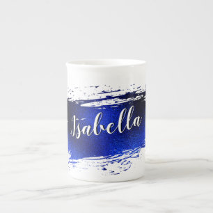 Deep Blue Metallic Paint Stroke Add Namn Benporslin Mugg