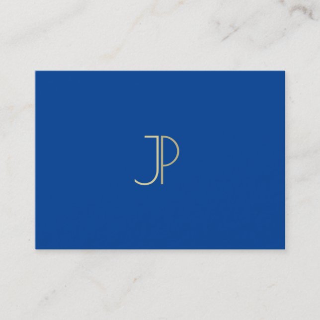 Deep Blue Modern Monogram Elegant Template Luxe Visitkort (Framsida)