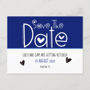 Deep Blue Modern Typography Save Date Bröllop Meddelande Vykort