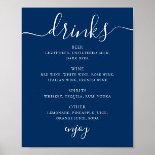Deep Blue Navy Bröllopsdrycker Marin Barmeny Poster