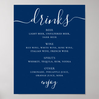 Deep Blue Navy Bröllopsdrycker | Marin Barmeny Poster