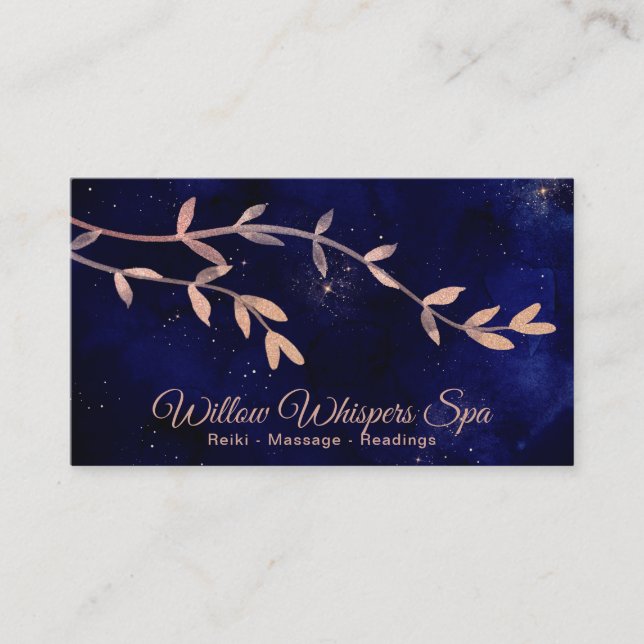 *~* Deep Blue Night Himlar Botanique Willow Gren Visitkort (Framsida)