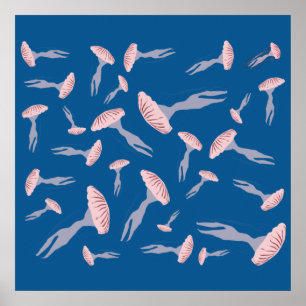 Deep Blue Ocean Jellyfish Mönster Poster