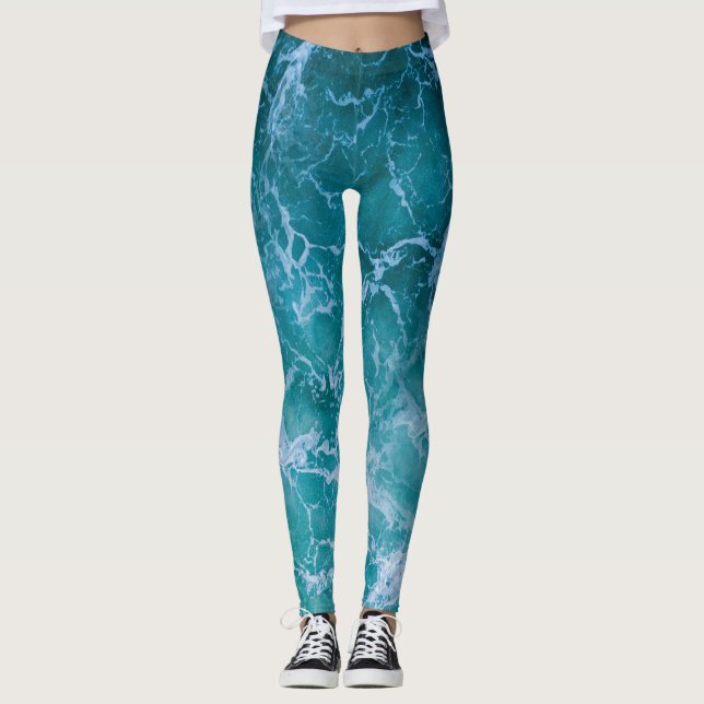 Deep Blue Ocean Vågar Leggings (Framsida)