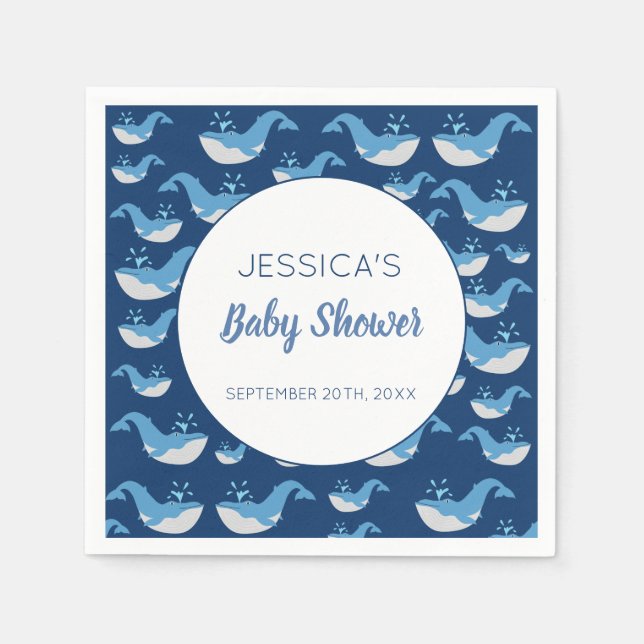 Deep Blue Ocean Whale Pojke Baby Shower Pappersservett (Framsidan)