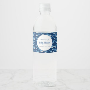 Deep Blue Ocean Whale Pojke Baby Shower Vattenflaskor Etikett
