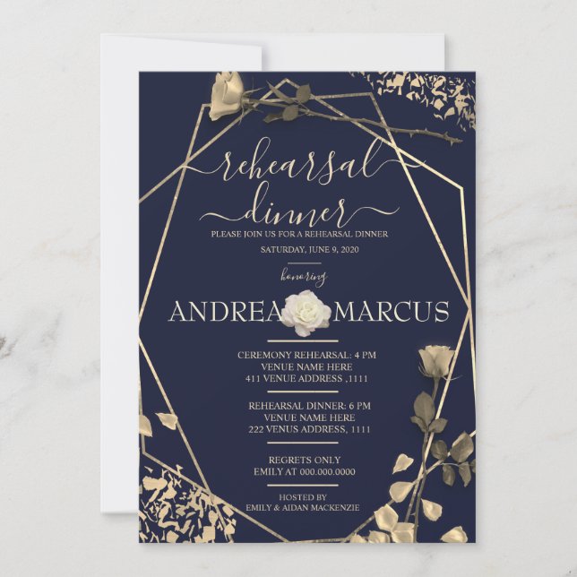 Deep Blue och Champagne Bröllop Rehearsal Dinner (Framsida)