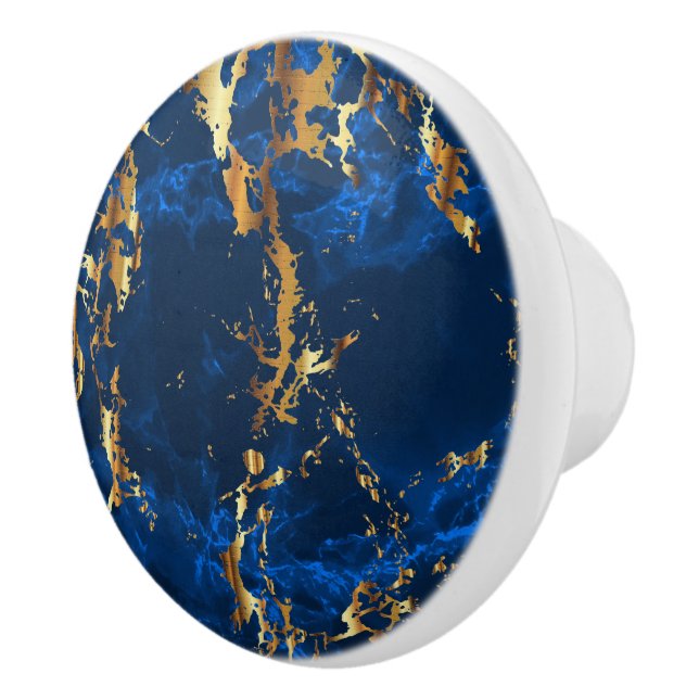 Deep Blue och Guld Marble Knopp (Höger)