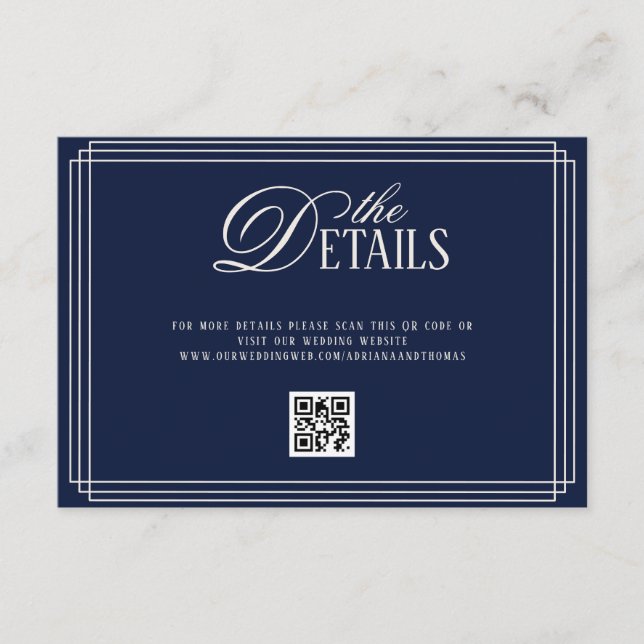 Deep Blue Old Money Wedding Details  Tilläggskort (Framsida)