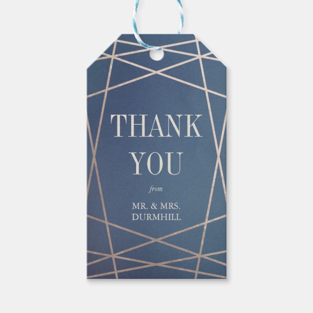 Deep Blue Opaline och Guld Tack Gift Märkre Presentetikett (Framsidan)