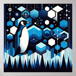 Deep Blue Penguin Coola Ice Snö Winter Antarktis Poster