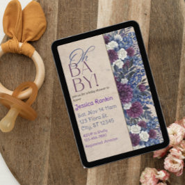 Deep Blue & Purple Floral Baby Shower Inbjudningar