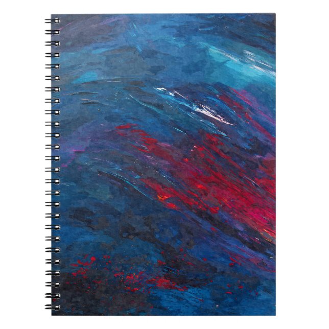 Deep Blue Red Abstrakt Wave Rörelse Anteckningsbok (Framsidan)