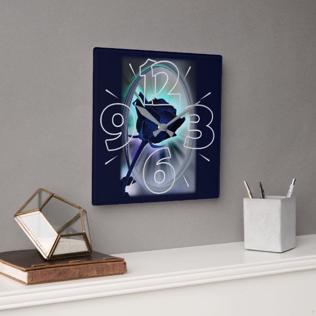 Deep blue rose fyrkantig klocka (Kontor)