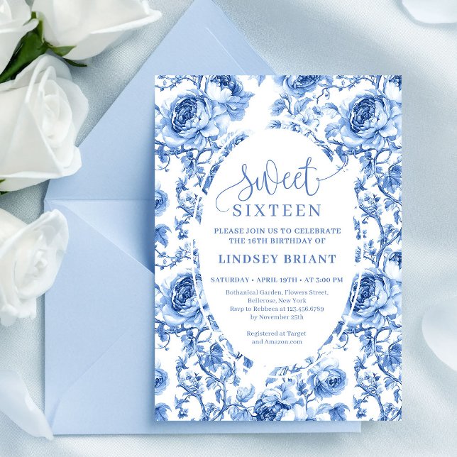 Deep Blue Roses Digital Invitation Sweet Sixteen Inbjudningar (Deep Blue Roses Digital Invitation Sweet Sixteen)