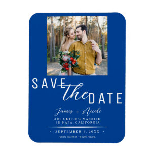 Deep Blue Save the Date Foto Bröllop Magnet