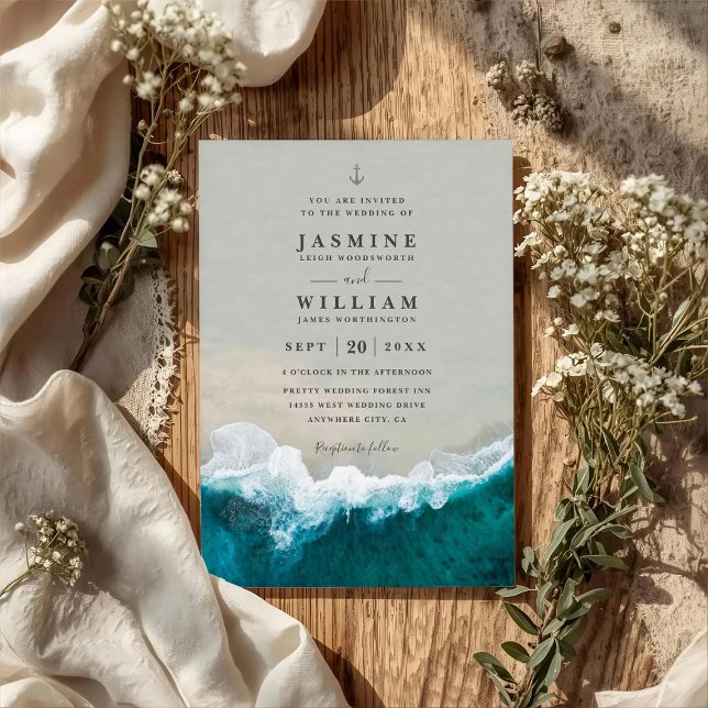 Deep Blue Sea Destination Elegant QR Code Wedding Inbjudningar (Skapare uppladdad)