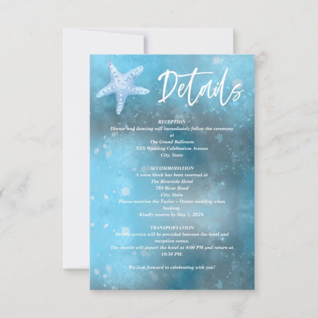 Deep Blue Sea Summer Wedding Enclosure Card OSA Kort (Framsida)