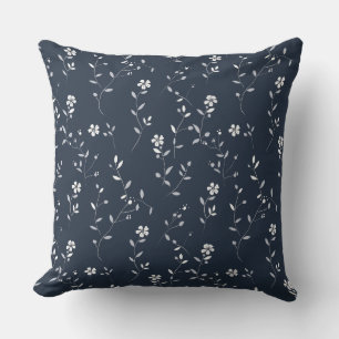 Deep Blue Simple Botanical Kudde