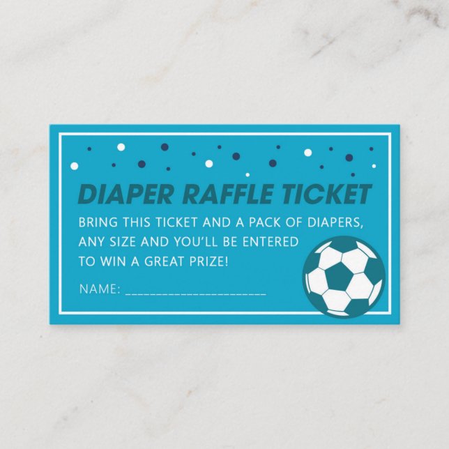 Deep Blue Soccer Baby Shower Diaper Raffle Biljett (Framsida)