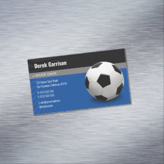 Deep Blue Soccer Coach | Idrottsinstruktör Magnetiska Visitkort