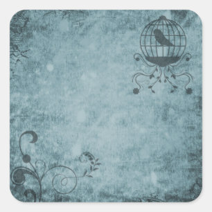 Deep Blue Steampunk Bird Cage Blommigt Stickers Fyrkantigt Klistermärke