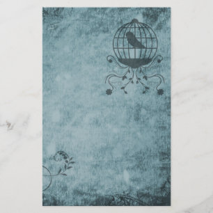 Deep Blue Steampunk Bird Cage Stationery Brevpapper