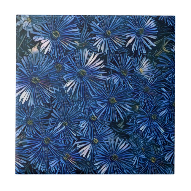 Deep Blue Stylized Flowers Kakelplatta (Framsidan)