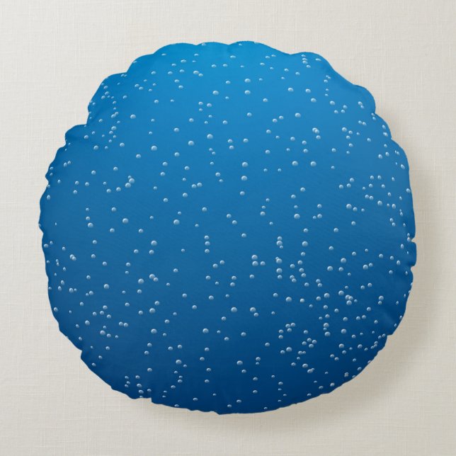 Deep Blue Vatten och Tiny Bubbles Rund Kudde (Framsidan)
