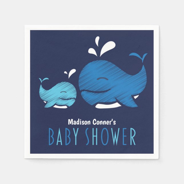 Deep Blue Whale Nautical Baby Shower Napkin Pappersservett (Framsidan)