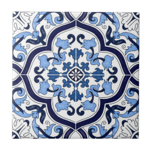 Deep Blue White Blommigt Sicilian Majolica Mosaic Kakelplatta