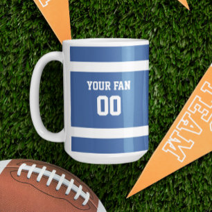 Deep Blue & White Football Team Personlig Kaffemugg