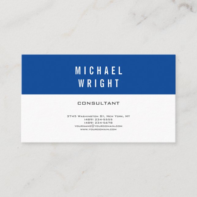 Deep Blue White Modern Plain Simple Minimalist Visitkort (Framsida)