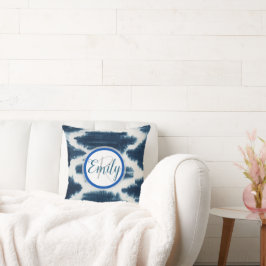 Deep Blue & White Shibori Tie Dye Monogram Namn Kudde
