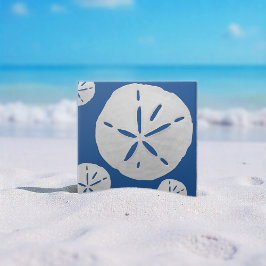 Deep Blue & White Tropical Beach Sand Dollar Kakelplatta